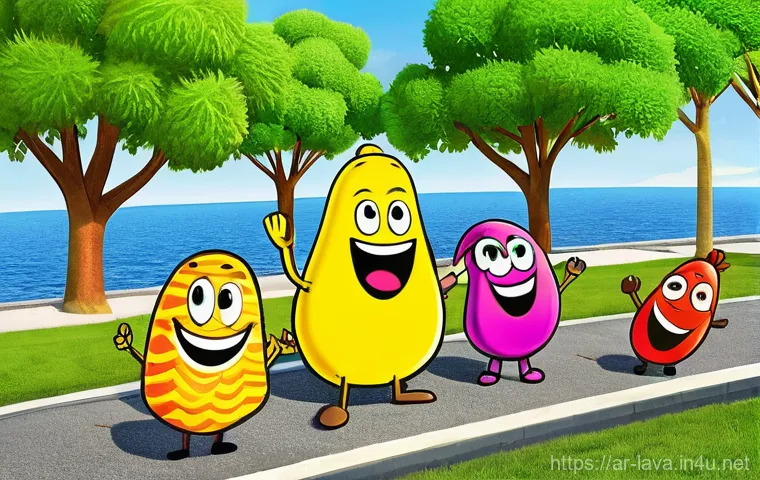 라바 레드와 옐로우의 인기 비결 - **Prompt 1: Universal Laughter Across Cultures**
    "Two vibrant cartoon larva characters, one brig...