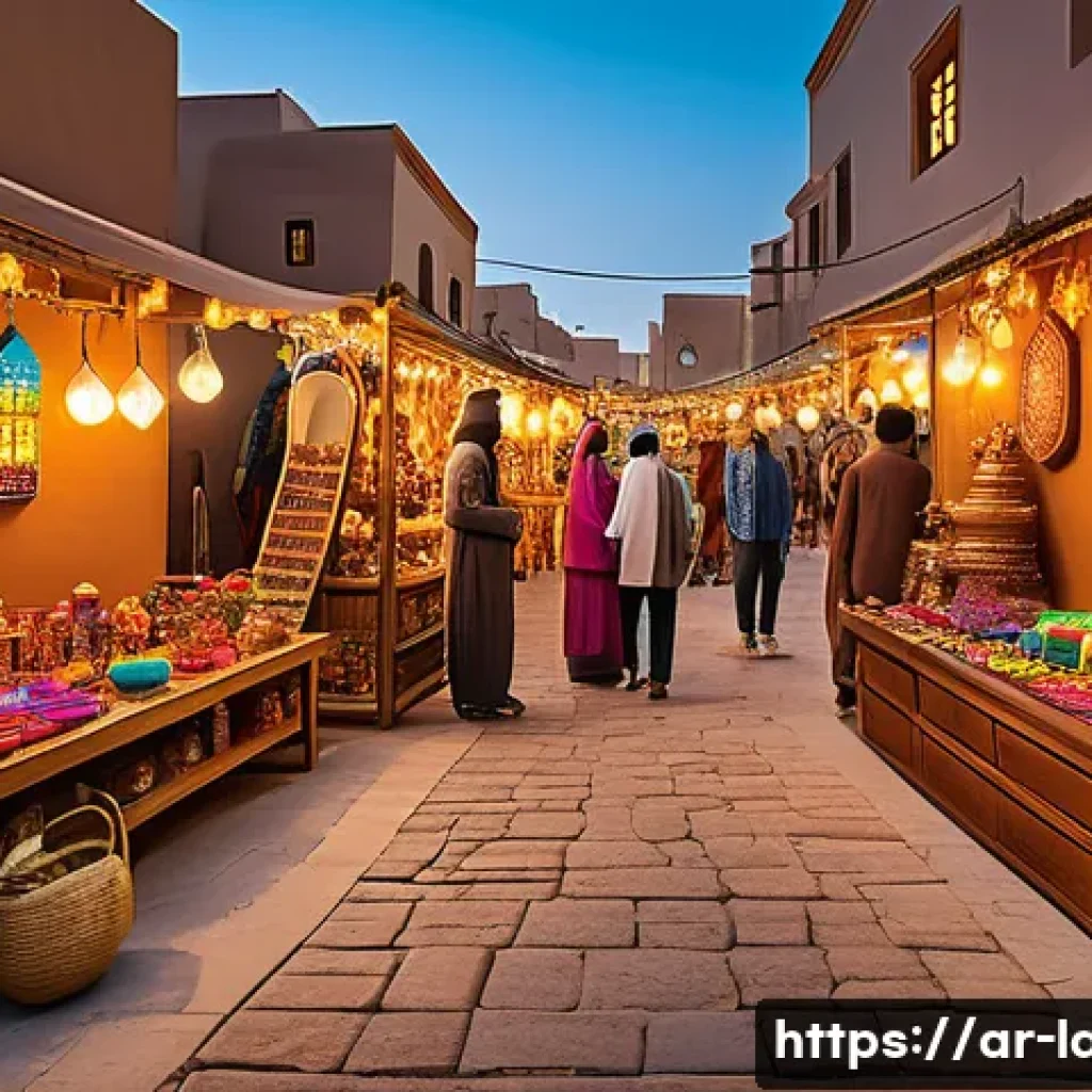 라바 캐릭터의 상품 판매 전략 - A vibrant marketplace scene in a Middle Eastern setting featuring diverse age groups including child...