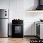 Home 22 라바 관련 신규 굿즈 트렌드 - A modern smart kitchen interior featuring sleek, multi-functional Lava appliances including a black ...