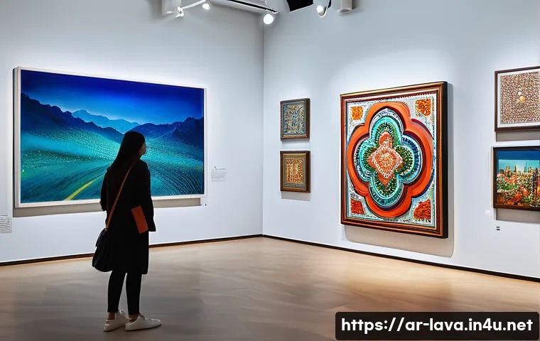 라바 관련 주요 이벤트 및 행사 - A vibrant contemporary art exhibition set in a modern gallery space in an Arabic cultural center, sh...